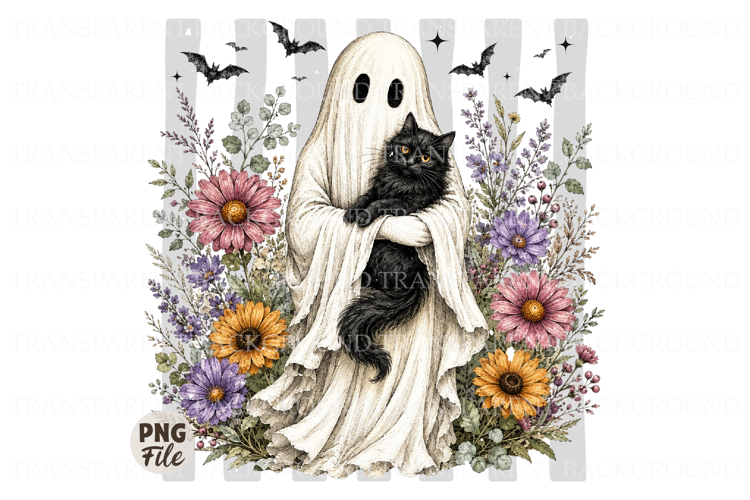 Retro Halloween Ghost And Cat Png, Spooky Ghost Png,