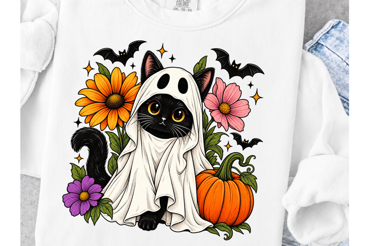 Retro Halloween Ghost And Cat Svg Png, Spooky Ghost