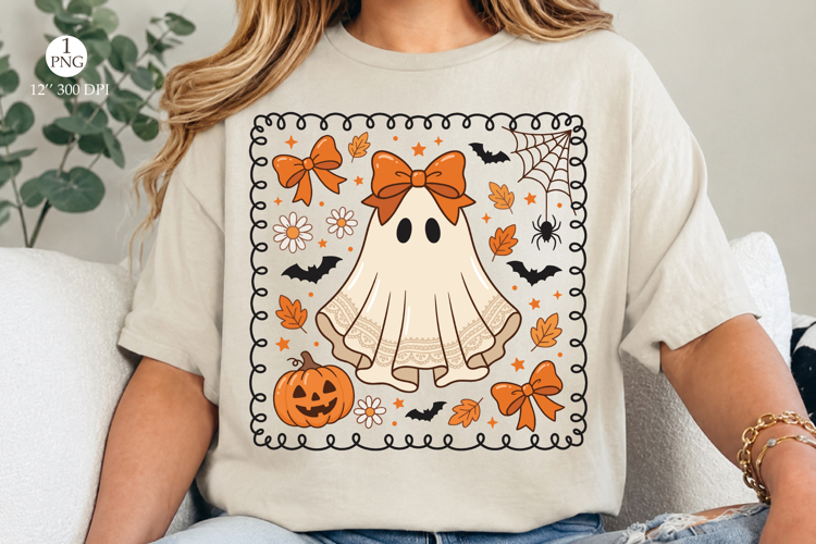 Retro Halloween Ghost PNG, Girly Bow   Pumpkin PNG