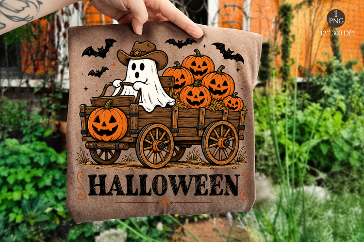Retro Halloween Ghost Wagon PNG, Spooky Pumpkin Design