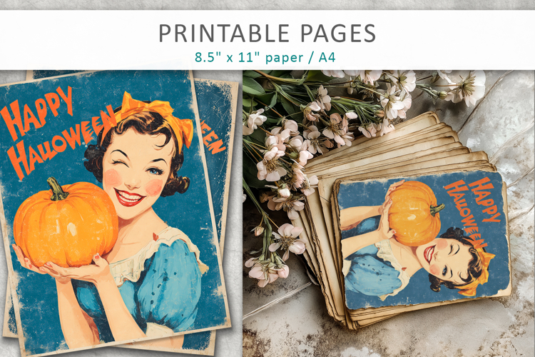 vintage pin-up halloween, junk journal