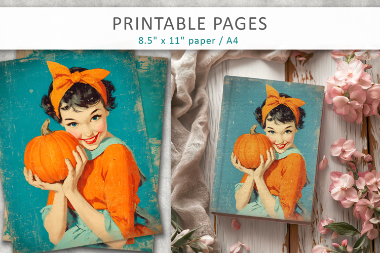 vintage women illustration, scrapbook halloween pages