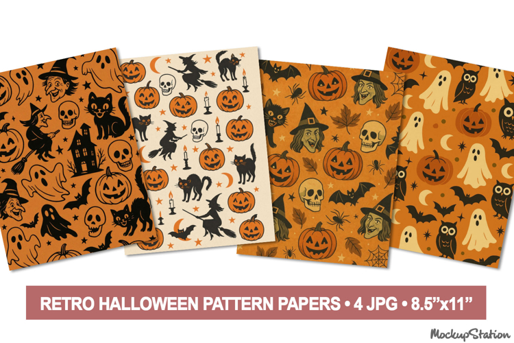 Retro Halloween Witch & Pumpkin Scrapbook Pages Vintage