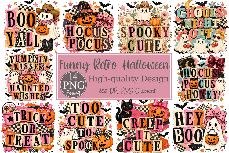Retro Halloween PNG Bundle, Funny Halloween Sublimation