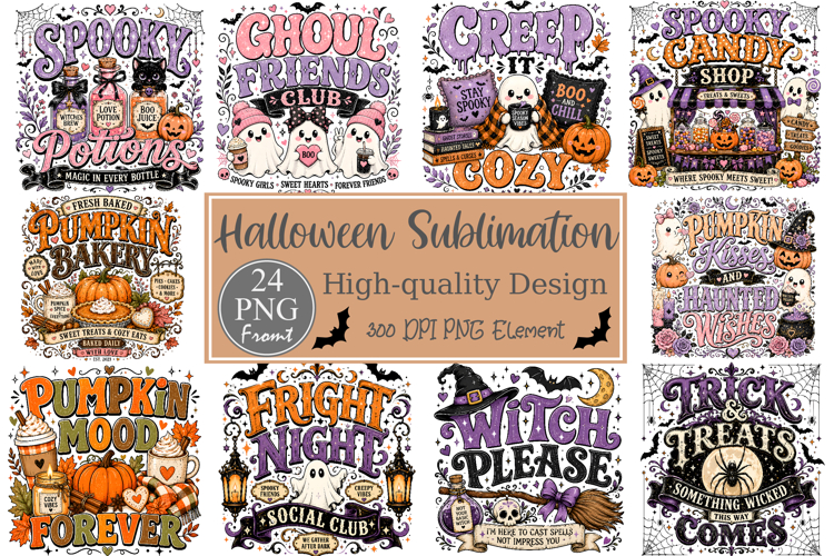 Retro Halloween PNG Bundle, Spooky Sublimation Design