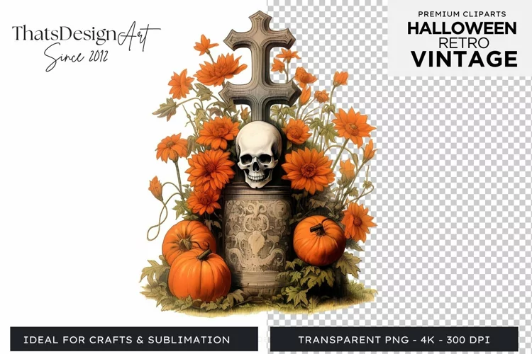 Retro Halloween Clipart PNG for sublimation