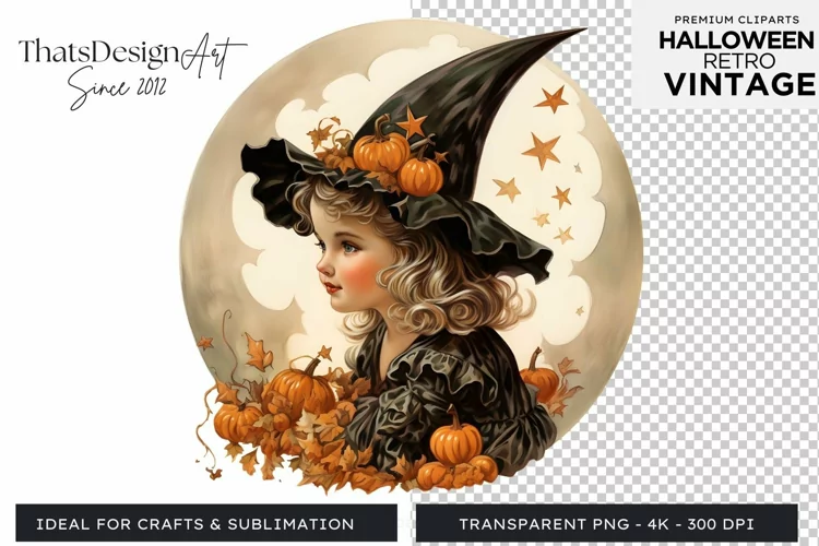 Retro Halloween Clipart PNG for sublimation