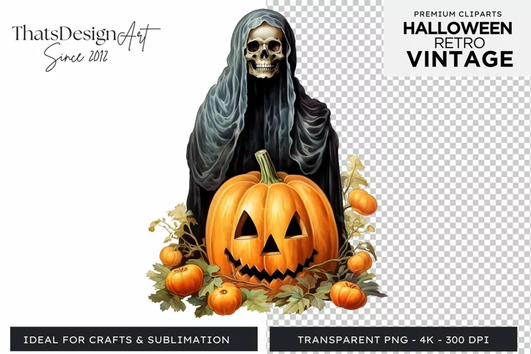 Retro Halloween Clipart PNG for sublimation