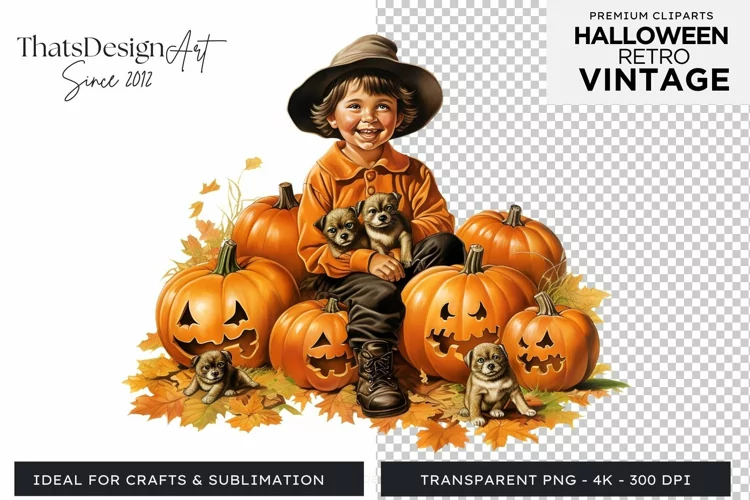 Retro Halloween Clipart PNG for sublimation