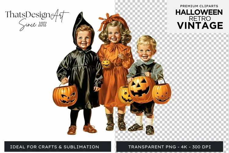 Retro Halloween Clipart PNG for sublimation