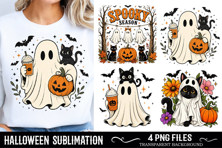 Retro Halloween PNG, Summerween Ghost Design, Spooky Season example image 1