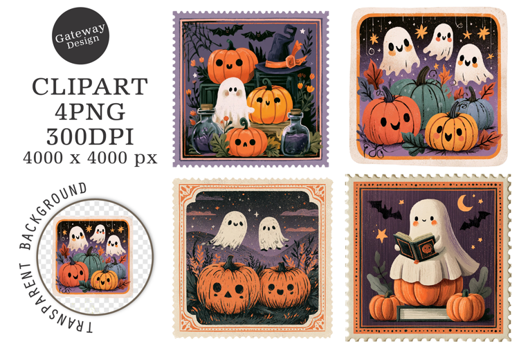 Retro Halloween Postage Stamp PNG