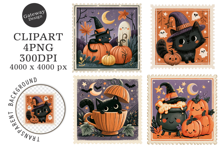 Retro Halloween Postage Stamp PNG