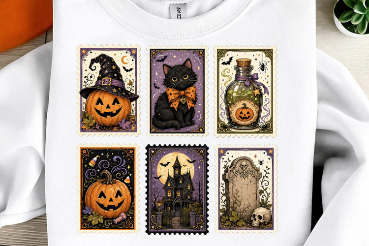Retro Halloween Postage Stamp PNG