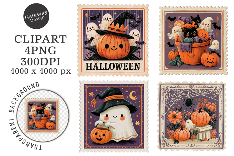 Retro Halloween Postage Stamp PNG