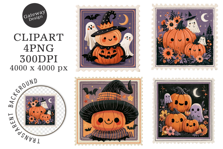 Retro Halloween Postage Stamp PNG