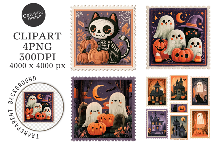 Retro Halloween Postage Stamp PNG