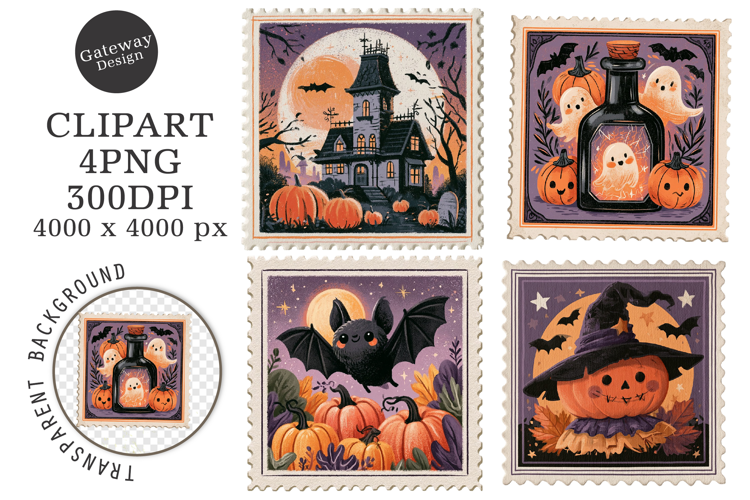 Retro Halloween Postage Stamp PNG