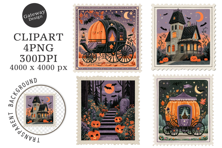 Retro Halloween Postage Stamp PNG