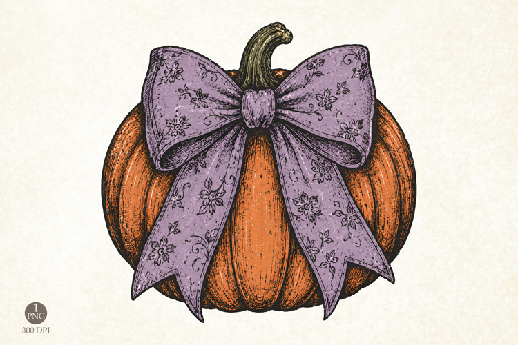 Retro Halloween pumpkin Png, Pumpkin with leopard print bow