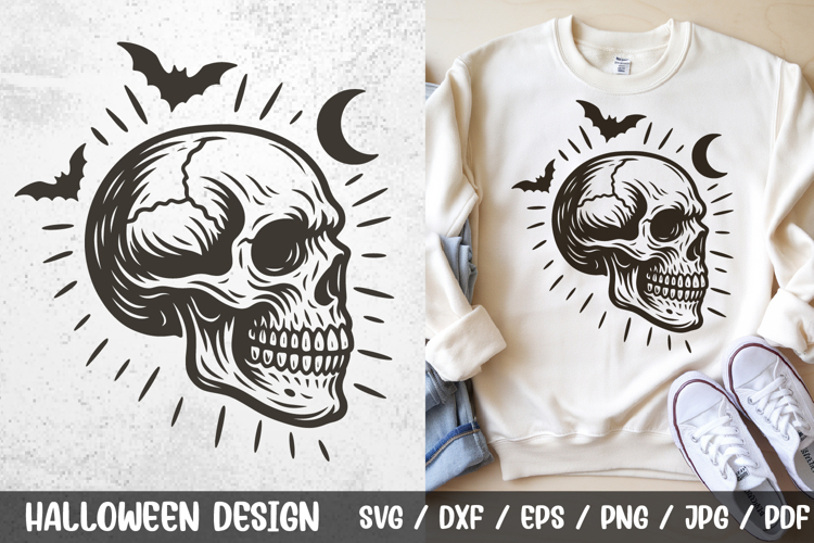 Retro Halloween Skull SVG | Gothic Vintage Skeleton PNG