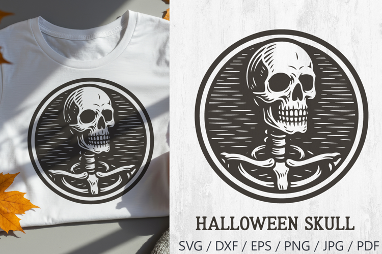 Retro Halloween Skull SVG | Vintage Skeleton PNG Clipart