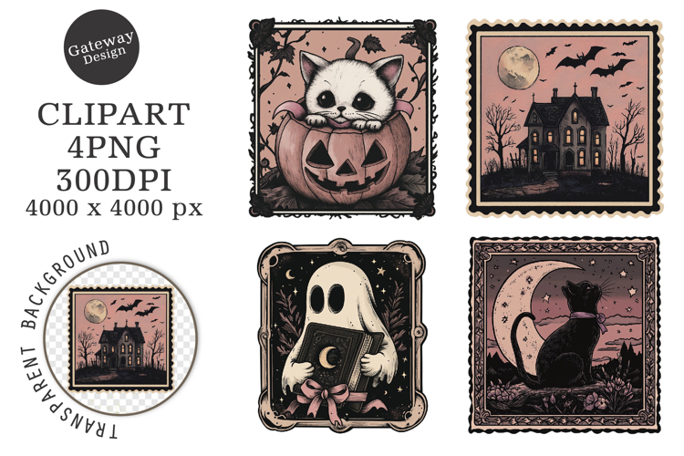 Retro Halloween Stamp Clipart