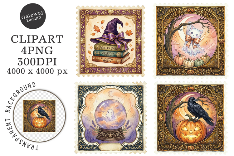 Retro Halloween Stamp Clipart PNG