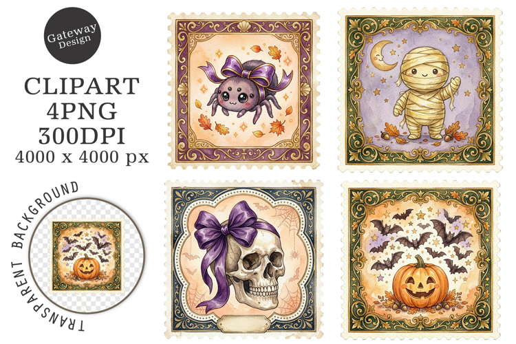 Retro Halloween Stamp Clipart PNG