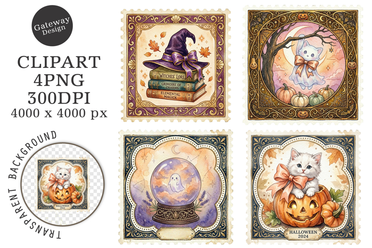 Retro Halloween Stamp Clipart PNG