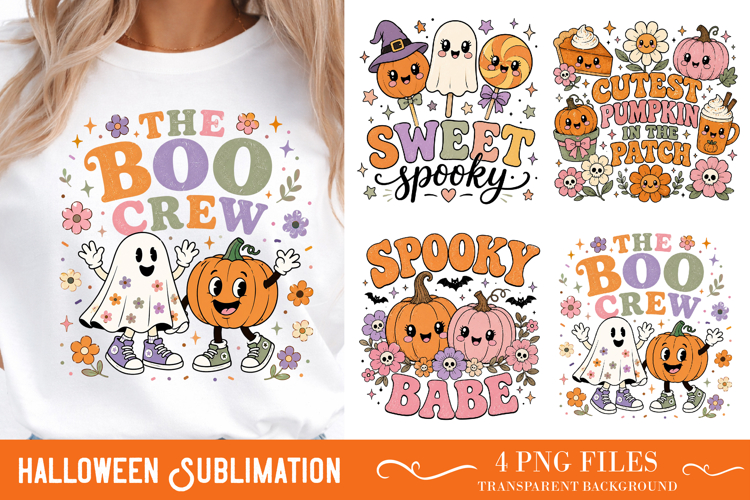 Retro Halloween Sublimation PNG, Ghost Pumpkin Designs