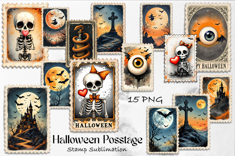Retro Halloween stamp, vintage watercolor clipart