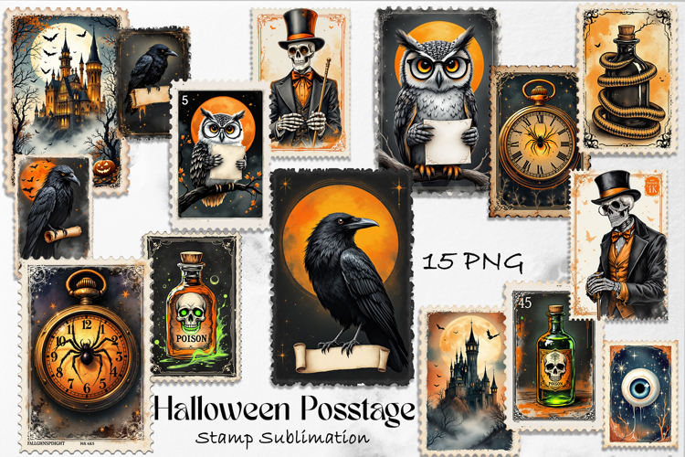 Retro Halloween stamp, vintage watercolor clipart