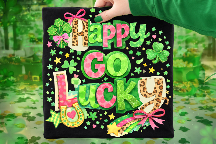 Happy Go Lucky St Patricks Day PNG, Shamrock PNG, Irish PNG