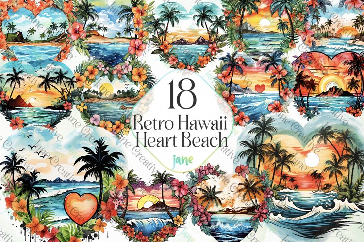 Retro Hawaii Heart Beach Sublimation