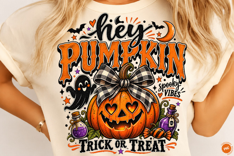 Retro Hey Pumpkin Png, Trendy Fall, Girly Halloween Png
