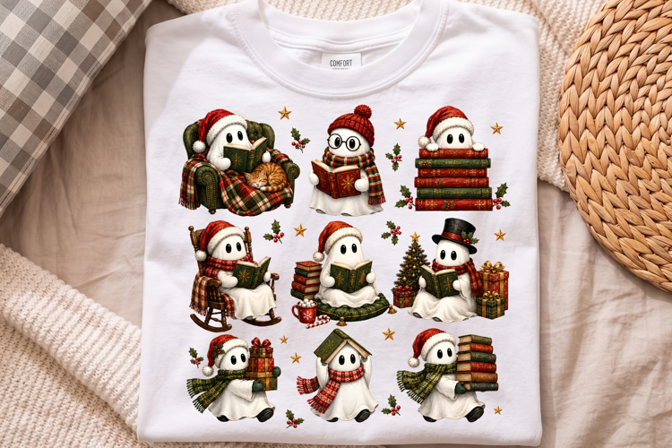 Retro Holiday Ghost Book Club PNG, Winter Reading Graphic