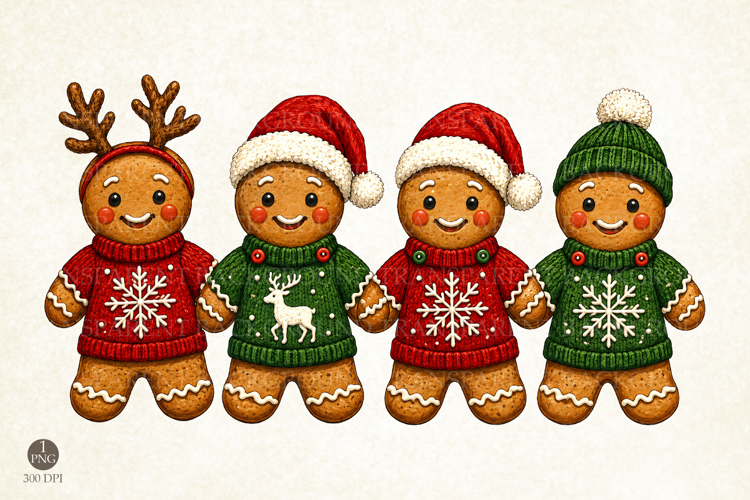 Retro Holiday Gingerbread Sublimation, Winter Sweater