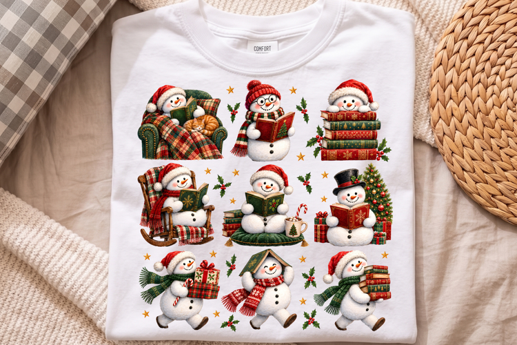 Retro Holiday Snowman Book Club PNG, Winter Reading Graphic