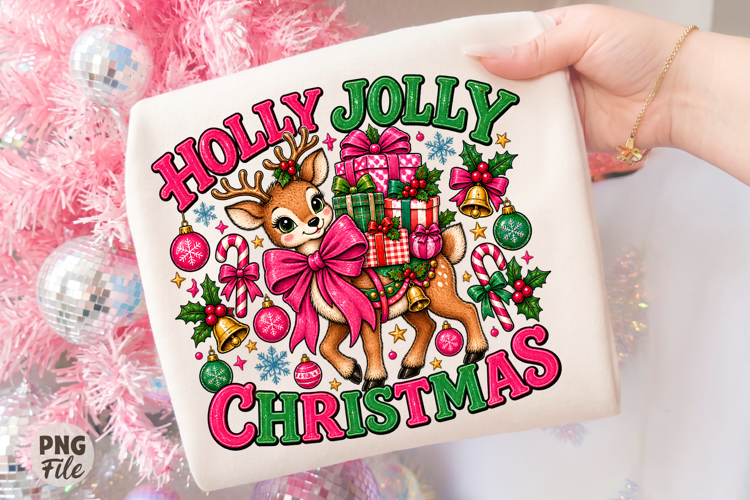 Retro Holly Jolly Christmas Design PNG, Xmas Reindeer PNG