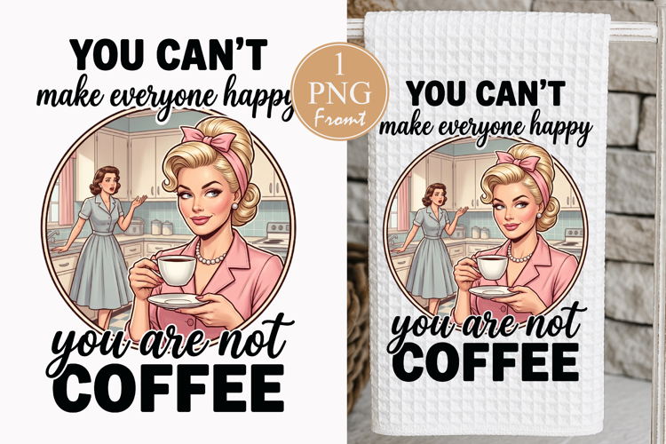 Retro Housewife Coffee Kitchen Towel PNG