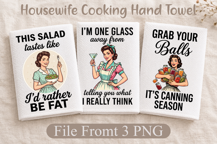 Retro Housewife Cooking Hand Towel PNG