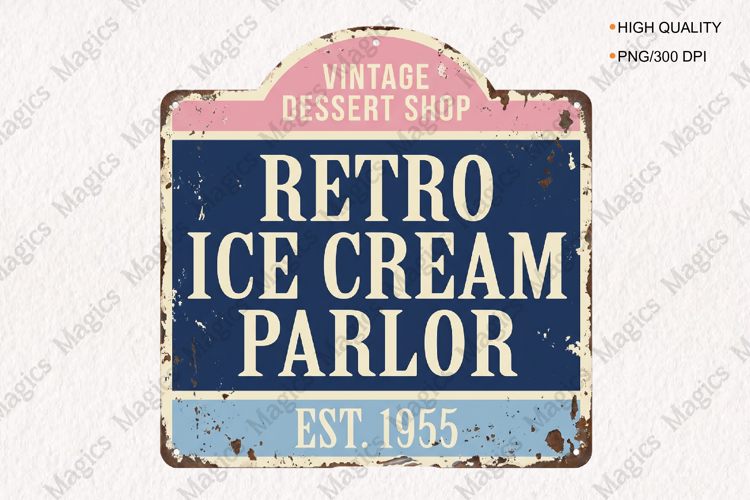Retro Ice Cream Parlor Sign PNG, Vintage Dessert Shop