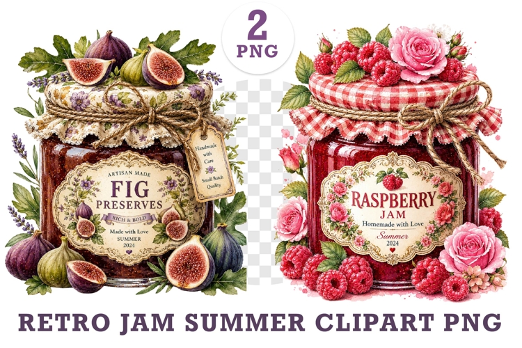 Retro Jam Summer Watercolor Clipart Bundle PNG