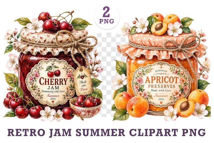 Retro Jam Summer Watercolor Clipart Bundle PNG