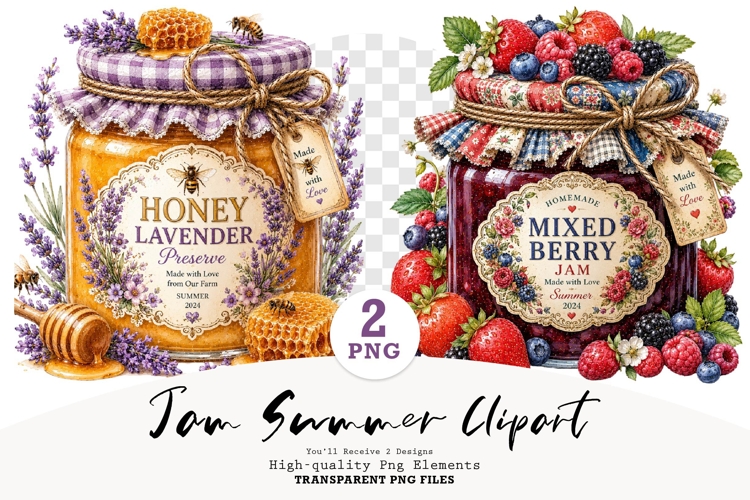 Retro Jam Summer Watercolor Clipart Bundle PNG