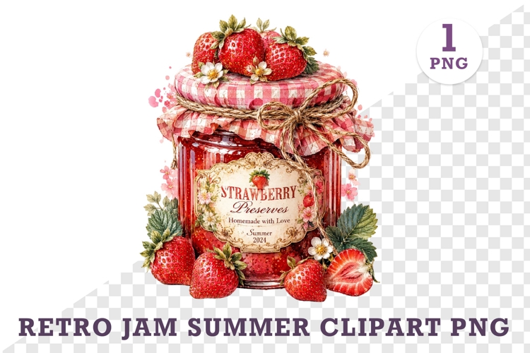Retro Jam Summer Watercolor Clipart Bundle PNG
