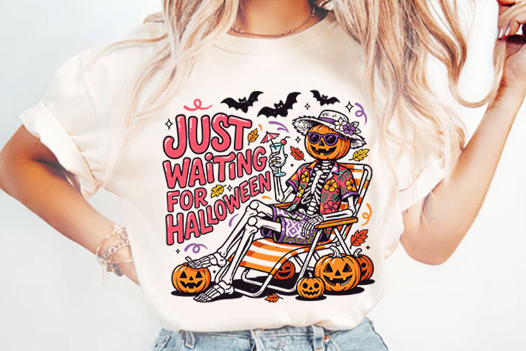 Retro Just Waiting For Halloween PNG Designs example image 1