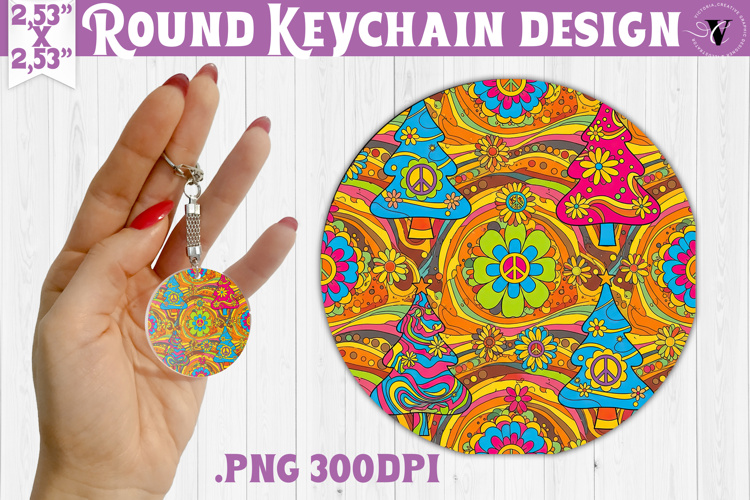 Vintage vibe Round keychain | Psychedelic Christmas tree