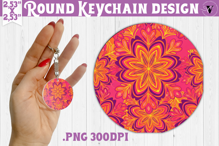 Vintage vibe Round keychain | Retro psychedelic pattern